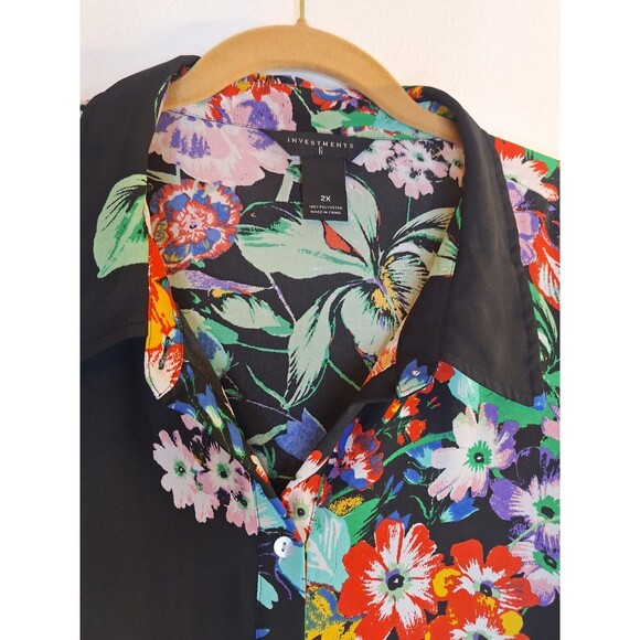 INVESTMENTS Black Floral Button Up Tunic Shirt Women's Plus Sz 2x Mautre - Picture 5 of 7